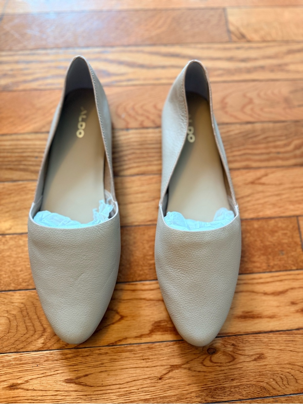 Aldo Taupe Pointed Toe Leather Flats